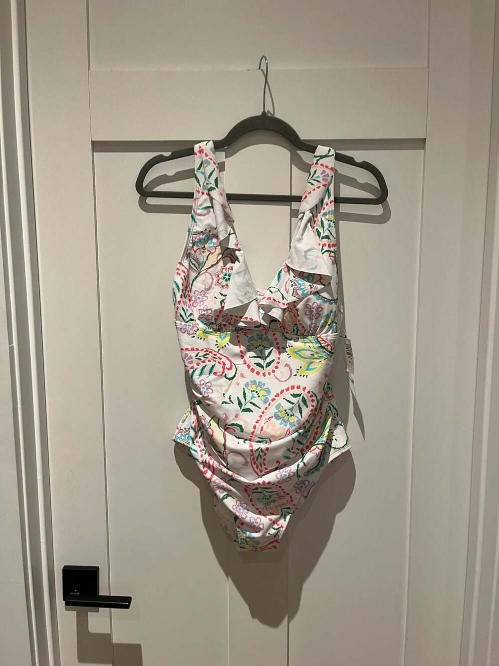 Aqua Club Ruffle V-Neck One-Piece Swimsuit - Island Paisley